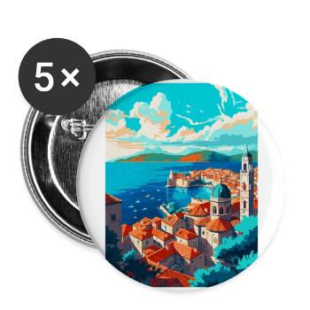 Dubrovnik Croatie Poster de voyage vintage souvenir - Lot de 5 grands badges (56 mm) - blanc - Devant