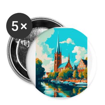 Affiche de voyage vintage de Lübeck Allemagne Souvenir WPA - Lot de 5 grands badges (56 mm) - blanc - Devant