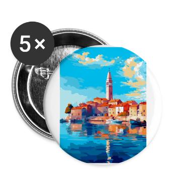 Vodice Kroatien Vintage Reiseplakat Souvenir WPA - Buttons groß 56 mm (5er Pack) - Weiß - Vorne