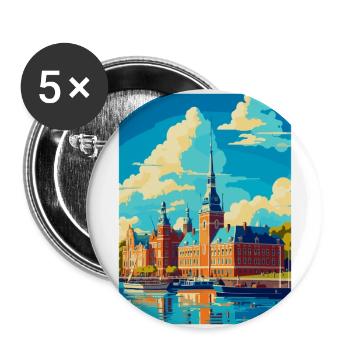 Helsingborg Schweden Vintage Reiseplakat Souvenir - Buttons groß 56 mm (5er Pack) - Weiß - Vorne