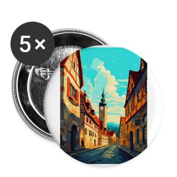 Rothenburg Deutschland Vintage Reiseplakat Souvenir - Buttons groß 56 mm (5er Pack) - Weiß - Vorne