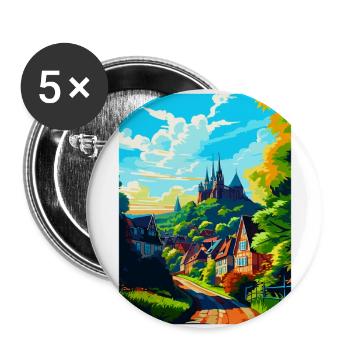 Marburg Deutschland Vintage Reiseplakat Souvenir WPA - Buttons groß 56 mm (5er Pack) - Weiß - Vorne