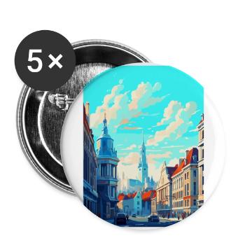 Brussels Belgium Vintage Travel Poster Souvenir - Buttons large 2.2''/56 mm (5-pack) - white - Front