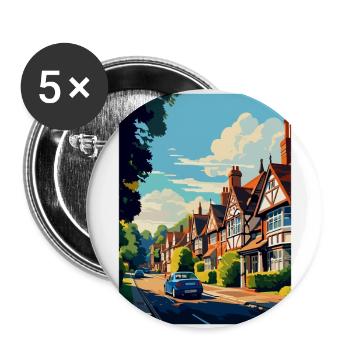 Lindfield Angleterre Royaume-Uni Affiche de voyage vintage WPA Art - Lot de 5 grands badges (56 mm) - blanc - Devant