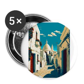 Alberobello Italien Vintage Reiseplakat Souvenir - Buttons groß 56 mm (5er Pack) - Weiß - Vorne