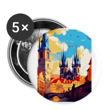 Prague Czech Republic Vintage Travel Poster WPA - Buttons large 2.2''/56 mm (5-pack) - white - Front