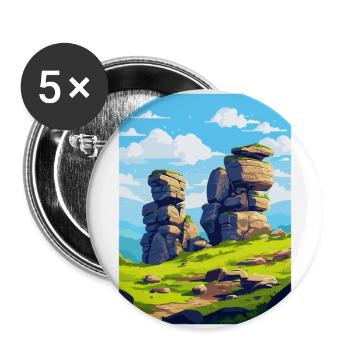 Brimham Rocks Angleterre Royaume-Uni Affiche de voyage vintage WPA - Lot de 5 grands badges (56 mm) - blanc - Devant