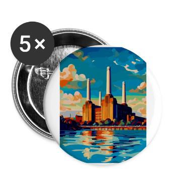 Battersea Londres Angleterre Royaume-Uni Affiche de voyage vintage - Lot de 5 grands badges (56 mm) - blanc - Devant