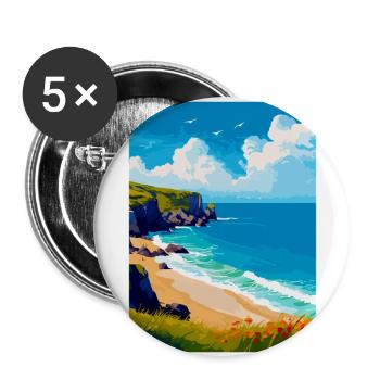 Porthcurno Beach Cornwall England Uk Travel Poster - Buttons large 2.2''/56 mm (5-pack) - white - Front