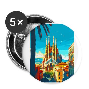 Barcelone Espagne Affiche de voyage vintage Souvenir WPA - Lot de 5 grands badges (56 mm) - blanc - Devant
