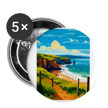Devon West Country Vintage Travel Poster Souvenir - Buttons large 2.2''/56 mm (5-pack) - white - Front