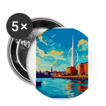 Portsmouth Royaume-Uni Affiche de voyage vintage Souvenir WPA - Lot de 5 grands badges (56 mm) - blanc - Devant