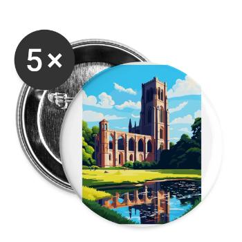 Fountains Abbey North Yorkshire Reiseposter WPA - Buttons groß 56 mm (5er Pack) - Weiß - Vorne