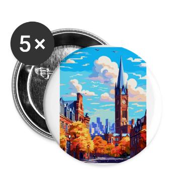Manchester Angleterre Royaume-Uni Affiche de voyage Souvenir WPA - Lot de 5 grands badges (56 mm) - blanc - Devant