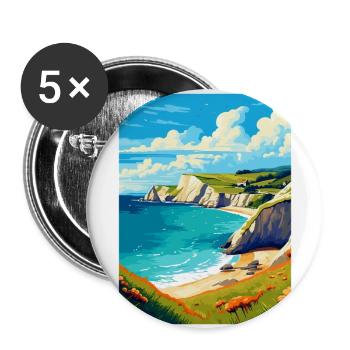 Lulworth Cove, England, Vereinigtes Königreich, Reiseposter, Souvenir - Buttons groß 56 mm (5er Pack) - Weiß - Vorne