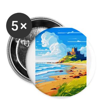 Château de Bamburgh Angleterre Royaume-Uni Affiche de voyage souvenir - Lot de 5 grands badges (56 mm) - blanc - Devant