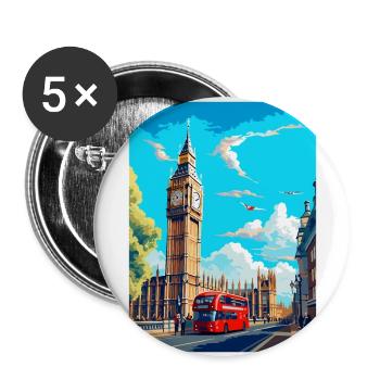 Big Ben London England Großbritannien Reise Poster Souvenir - Buttons groß 56 mm (5er Pack) - Weiß - Vorne
