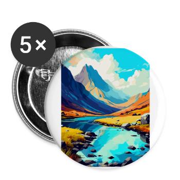 Snowdonia Pays de Galles Royaume-Uni Affiche de voyage vintage souvenir - Lot de 5 grands badges (56 mm) - blanc - Devant