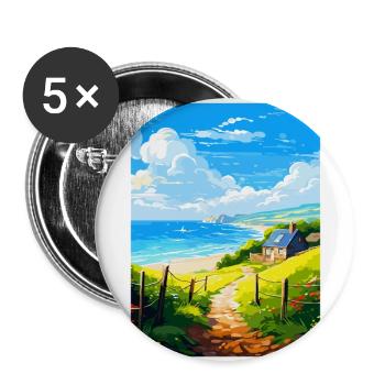 Lamorna Cornwall England Uk Travel Poster Souvenir - Buttons large 2.2''/56 mm (5-pack) - white - Front