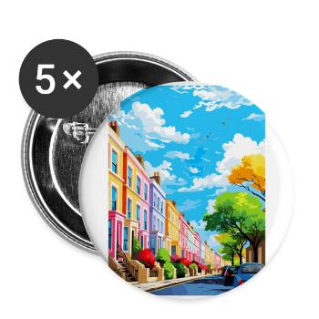 Notting Hill London England Vereinigtes Königreich Reiseposter WPA - Buttons groß 56 mm (5er Pack) - Weiß - Vorne