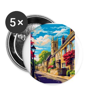 Bourton On The Hill England Uk Reiseposter WPA - Buttons groß 56 mm (5er Pack) - Weiß - Vorne