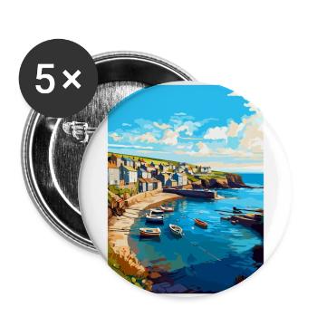 Port Issac Angleterre Royaume-Uni Affiche de voyage Souvenir WPA - Lot de 5 grands badges (56 mm) - blanc - Devant
