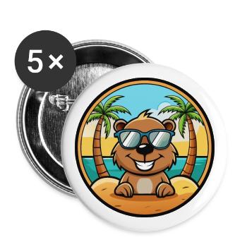 Biber Lustige Cartoon Sommer Strand Sonnenbrille Cool - Buttons groß 56 mm (5er Pack) - Weiß - Vorne