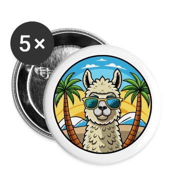 Alpaka Lustige Cartoon Sommer Strand Sonnenbrille Cool - Buttons groß 56 mm (5er Pack) - Weiß - Vorne