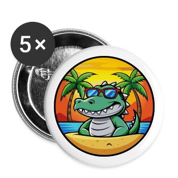 Krokodil Lustige Cartoon Sommer Strand Sonnenbrille - Buttons groß 56 mm (5er Pack) - Weiß - Vorne