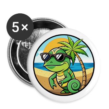 Chamäleon Lustige Cartoon Sommer Strand Sonnenbrille - Buttons groß 56 mm (5er Pack) - Weiß - Vorne