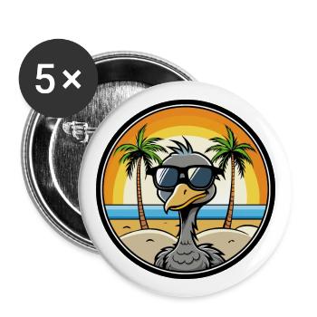 Straußen, Lustig, Cartoon, Sommer, Strand, Sonnenbrille, Cool - Buttons groß 56 mm (5er Pack) - Weiß - Vorne