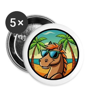 Pferd Lustig Cartoon Sommer Strand Sonnenbrille Cool - Buttons groß 56 mm (5er Pack) - Weiß - Vorne