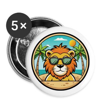 Lion Funny Cartoon Summer Beach Sunglasses Sticker - Buttons large 2.2''/56 mm (5-pack) - white - Front