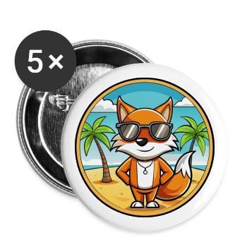 Fuchs Lustige Cartoon Sommer Strand Sonnenbrille Aufkleber - Buttons groß 56 mm (5er Pack) - Weiß - Vorne