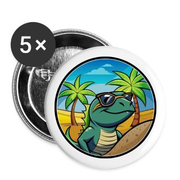 Lézard Drôle Dessin Animé Plage D’été Lunettes De Soleil Cool - Lot de 5 grands badges (56 mm) - blanc - Devant