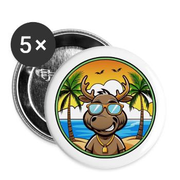 Elch Lustige Cartoon Sommer Strand Sonnenbrille Cool - Buttons groß 56 mm (5er Pack) - Weiß - Vorne