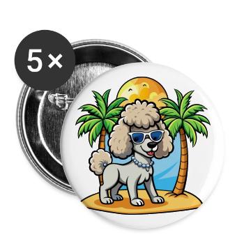 Caniche Chien Drôle Dessin Animé Plage De Plage Lunettes De Soleil - Lot de 5 grands badges (56 mm) - blanc - Devant