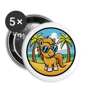Pony Lustige Cartoon Sommer Strand Sonnenbrille Aufkleber - Buttons groß 56 mm (5er Pack) - Weiß - Vorne