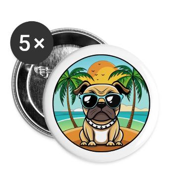 Pug Dog Funny Cartoon Summer Beach Sunglasses Cool - Buttons large 2.2''/56 mm (5-pack) - white - Front
