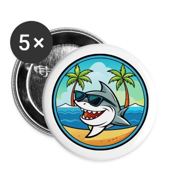 Hai Lustige Cartoon Sommer Strand Sonnenbrille Cool - Buttons groß 56 mm (5er Pack) - Weiß - Vorne