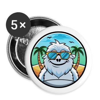 Yeti Lustige Cartoon Sommer Strand Sonnenbrille Aufkleber - Buttons groß 56 mm (5er Pack) - Weiß - Vorne