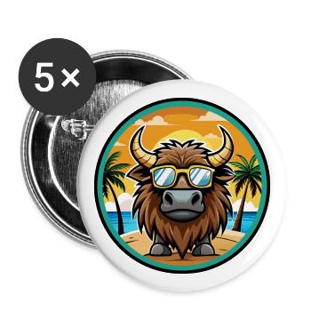 Bison Drôle Dessin Animé Plage Été Lunettes De Soleil Cool - Lot de 5 grands badges (56 mm) - blanc - Devant
