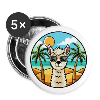 Alpaka Lustige Cartoon Sommer Strand Sonnenbrille Cool - Buttons groß 56 mm (5er Pack) - Weiß - Vorne