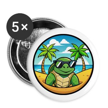 Schildkröte Lustige Cartoon Sommer Strand Sonnenbrille Cool - Buttons groß 56 mm (5er Pack) - Weiß - Vorne