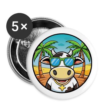 Kuh Lustige Cartoon Sommer Strand Sonnenbrille Aufkleber - Buttons groß 56 mm (5er Pack) - Weiß - Vorne