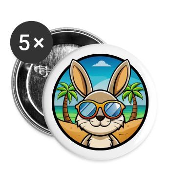 Kaninchen Lustige Cartoon Sommer Strand Sonnenbrille Cool - Buttons groß 56 mm (5er Pack) - Weiß - Vorne