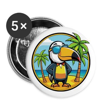 Tukan Lustige Cartoon Sommer Strand Sonnenbrille Cool - Buttons groß 56 mm (5er Pack) - Weiß - Vorne