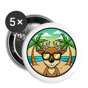 Hirsch Lustige Cartoon Sommer Strand Sonnenbrille Aufkleber - Buttons groß 56 mm (5er Pack) - Weiß - Vorne