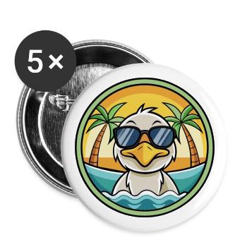 Ente Lustige Cartoon Sommer Strand Sonnenbrille Aufkleber - Buttons groß 56 mm (5er Pack) - Weiß - Vorne