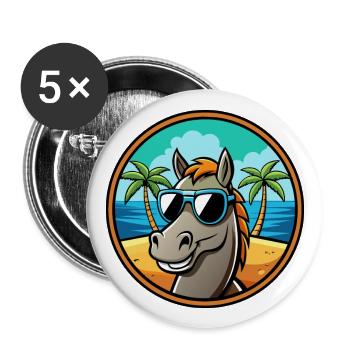Pferd Lustig Cartoon Sommer Strand Sonnenbrille Cool - Buttons groß 56 mm (5er Pack) - Weiß - Vorne